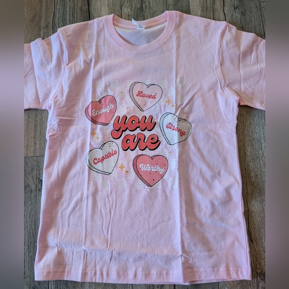 Valentine's Day Graphic Tee Candy Hearts Empowerment 100% CottonSize Small NWOT - Picture 9 of 12